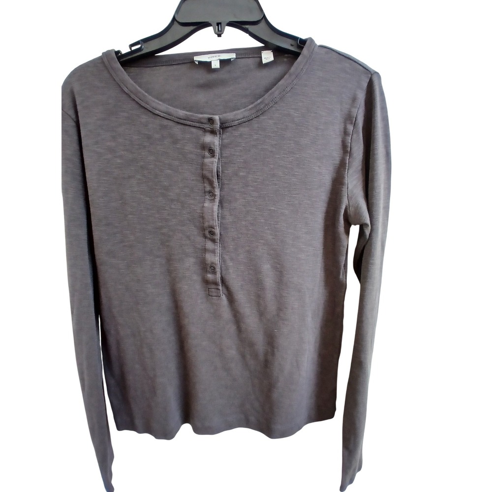Vince Women's Long Sleeve‎ Henley Top, Cotton Modal Blend, Casual Everyday Large
